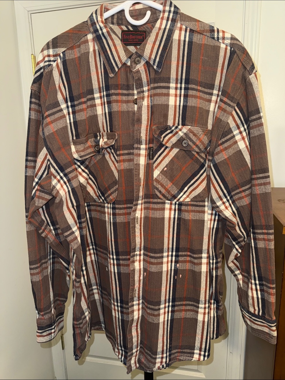 FiveBrother Heavy Men’s XXLT Plaid Flannel Shirt in Brown, Black and White